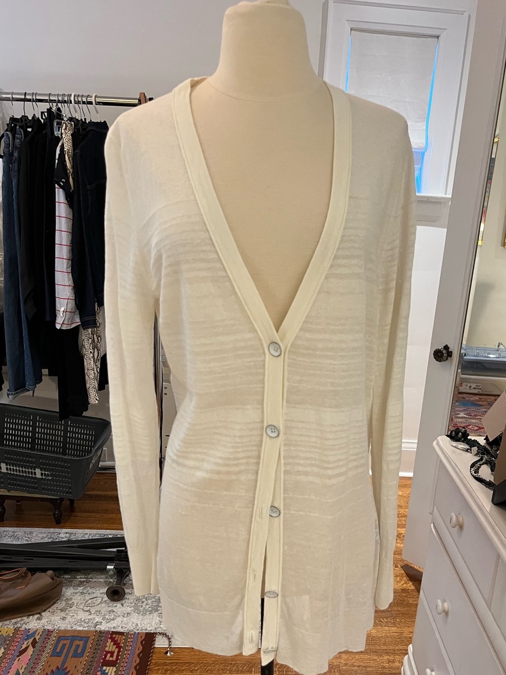 Rag &Bone Light Cream cotton and linen V-Neck Button Cardigan Sweater